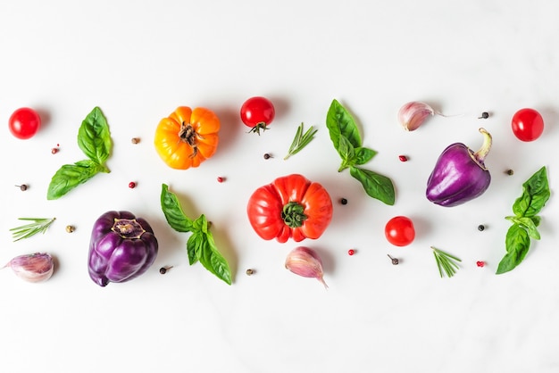 Top view of fresh colorful organic vegetables