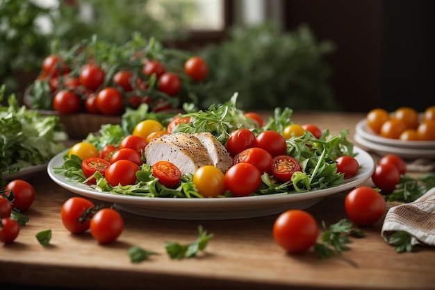 top view of fresh foods and spices vegetables for cooking on white table