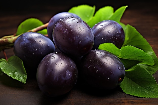 Top view of fresh grapes with plums on a white surface