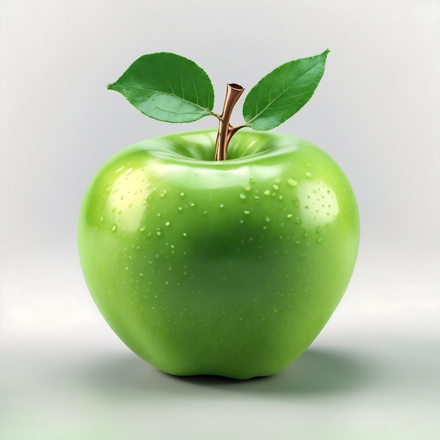 Top View Fresh green apple with green leaf isolated on white background Ai Generated