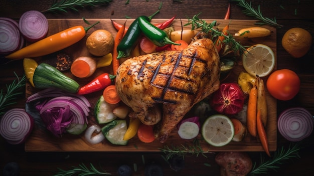 Foto vista dall'alto di carne e verdure fresche