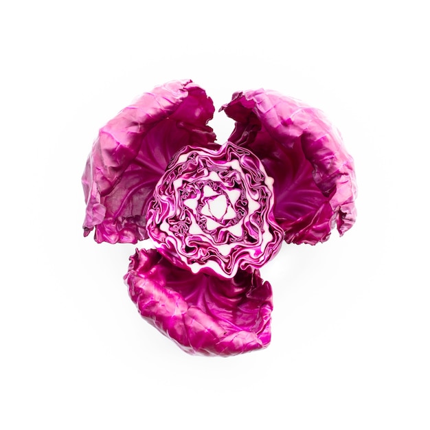 Top view of fresh purple cabbage isolated