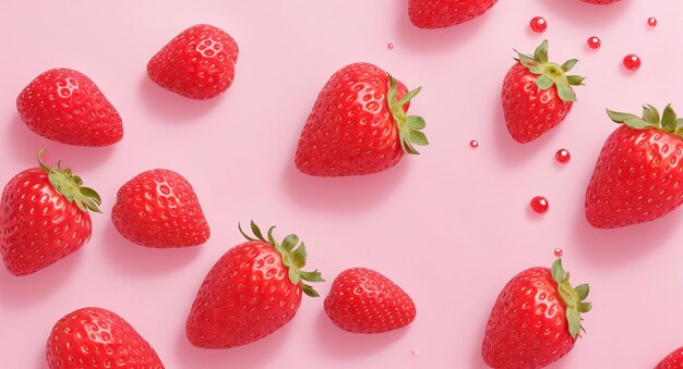 Top view of fresh strawberries on soft pink background