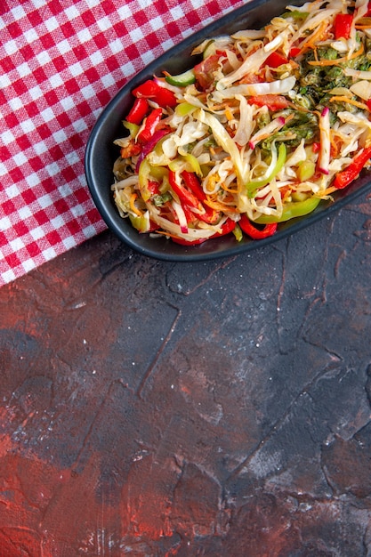 top view fresh vegetable salad inside long plate on dark surface health lunch horizontal cuisine food diet meal