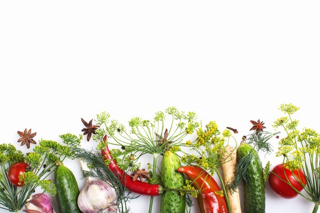 Top view fresh vegetables isolated on white