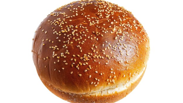 Top view of freshly baked hamburger bun with sesame seeds