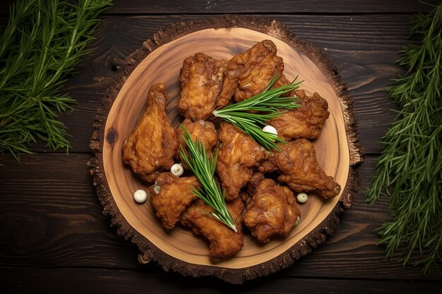 Top view fried chicken with pepper and green onions