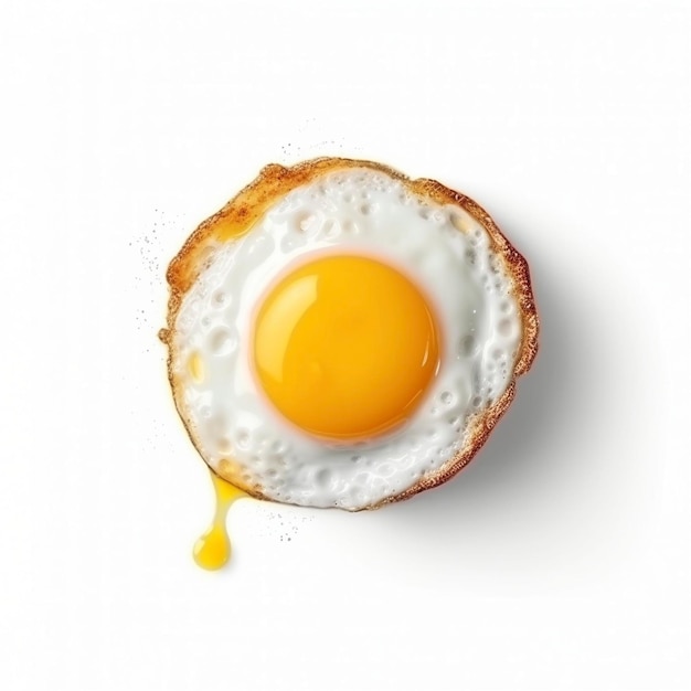 Top view at fried egg on white background created with generative AI