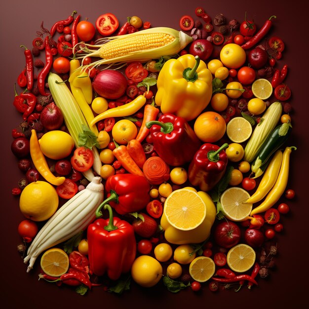 Top view fruits and vegetables