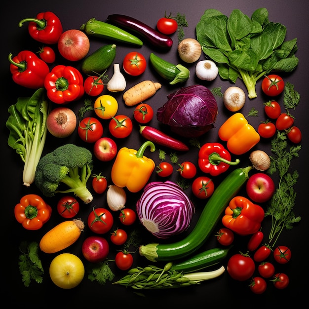 Photo top view fruits and vegetables