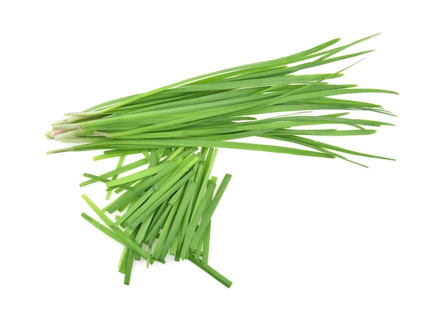 Top view of Garlic chives isolated on white background