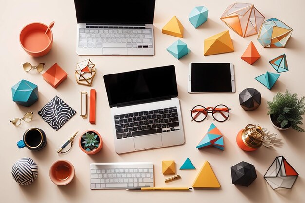 Photo top view geometric collection on desk