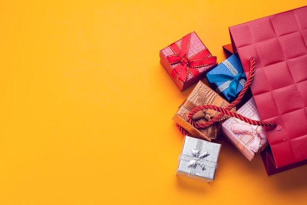 Top view gift boxes on table