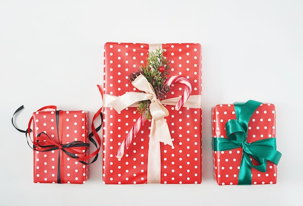 Top view of gift boxes with bows