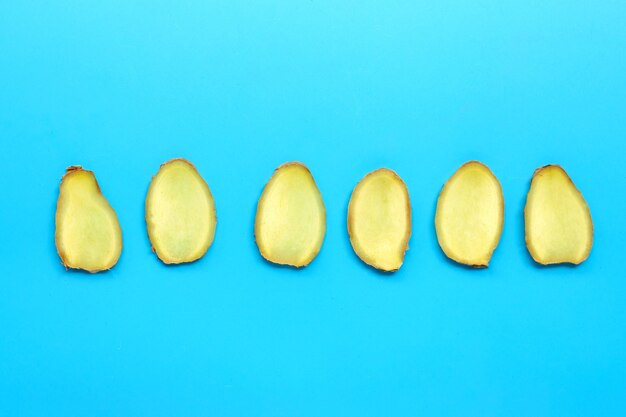 Top view on ginger slices isolated