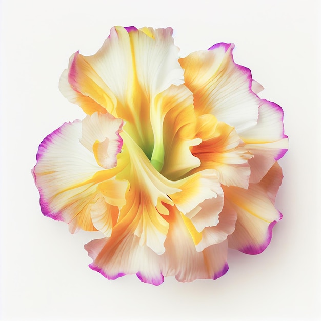 Top view a Gladiolus flower isolated on a white background suitable for use on Valentine's Day cards