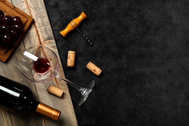 top view glass of wine with slate background