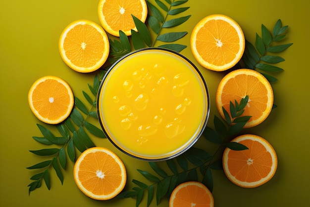 Top view of a glass with freshly squeezed orange juice