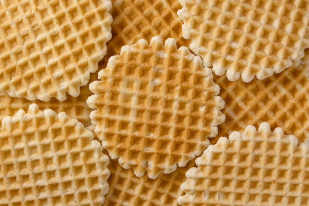 Top view of golden Belgian waffled cookies