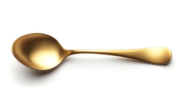 Photo top view of golden spoon isolated white background