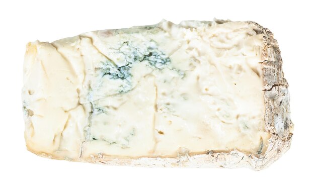 Top view of Gorgonzola soft blue cheese isolated