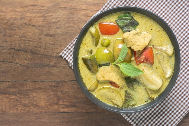 Top View of Green Curry with Chicken Thai Recipe.