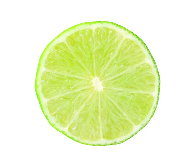 Top view of green lemon half isolated on white background with clipping path