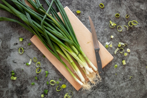 Photo top view green onion