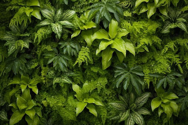 Top view of green plants growing background