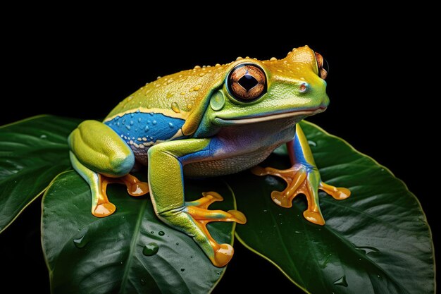 top view of green tree frog on leaf ai generated