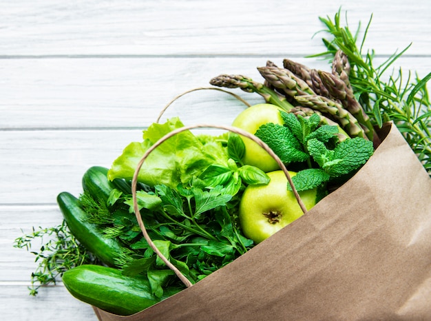 Top view of green vegetables, flat lay