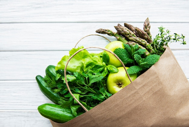 Top view of green vegetables, flat lay