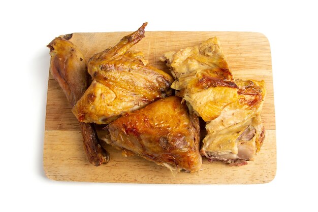 Top view of grill chicken (Chicken breast, chicken wings, chicken drumstick) marinated with thai herb isolated on a white background.