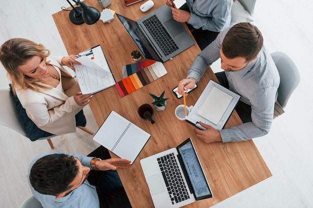 top view group of business people that working on the project in the office