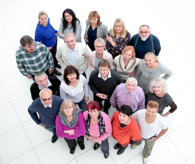 Top view group of diverse mature people standing together