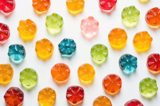 Top view of gummy sweets candies in different colors