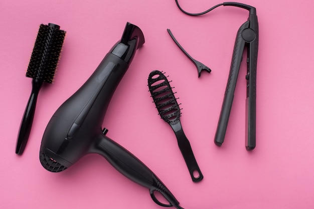 Top view hair straightener and brush