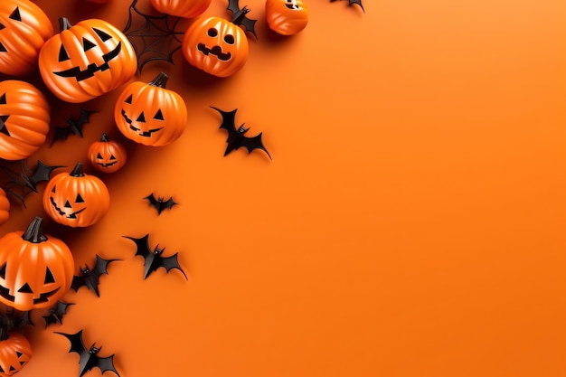 Top view Halloween concept met pompoenen op een vaste kleur