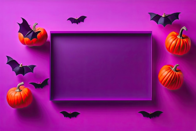 Top View of Halloween Decorations Background with Copy Space Generative AI Design