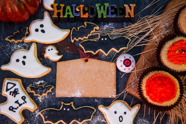 top view Halloween treats