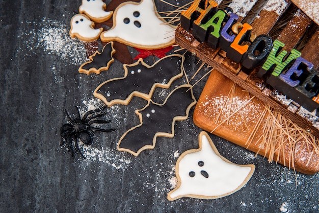 top view Halloween treats