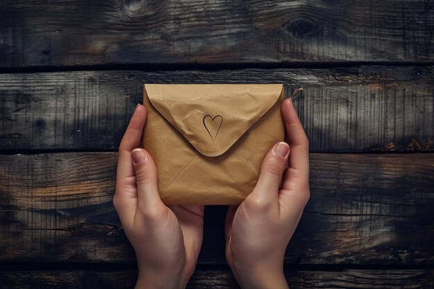 Top view hand holding love letter