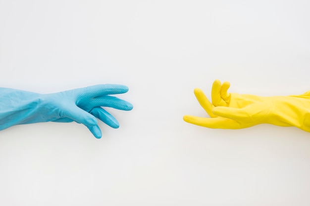 Top view hand with rubber gloves