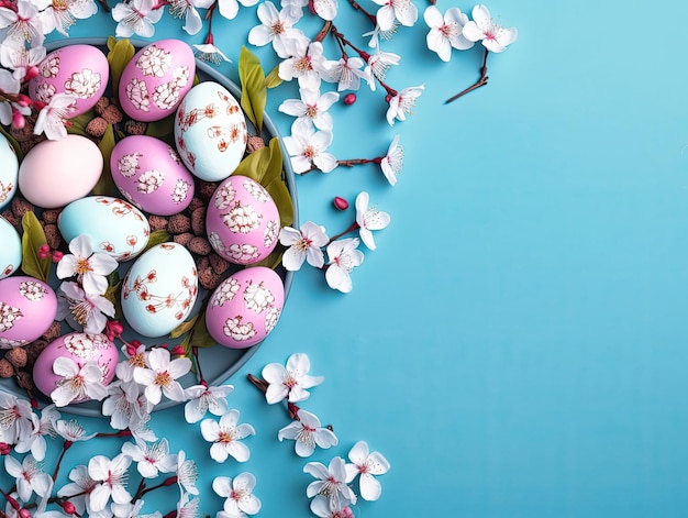 top view of Happy Easter Colorful Easter eggs