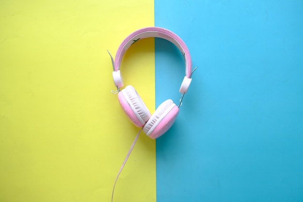 Top view of headphone on a color background