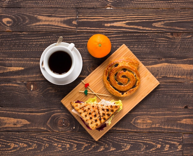 Top view of Healthy Sandwich toast, on a wooden surface