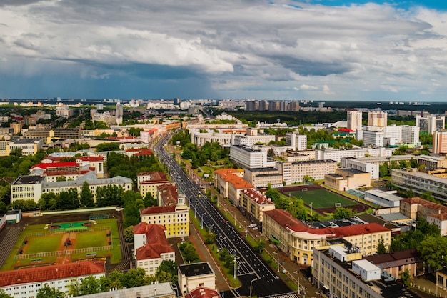 Top view of the historical center of Minsk .Old town in the center of Minsk and Independence Avenue.Belarus