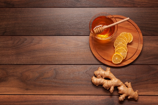 Top view homemade honey on the table