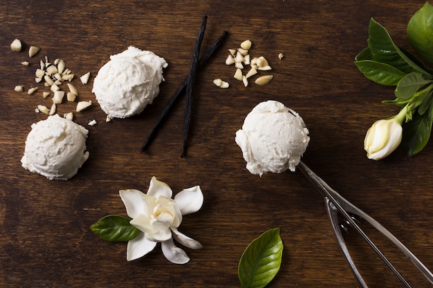 Top view homemade ice cream scoops