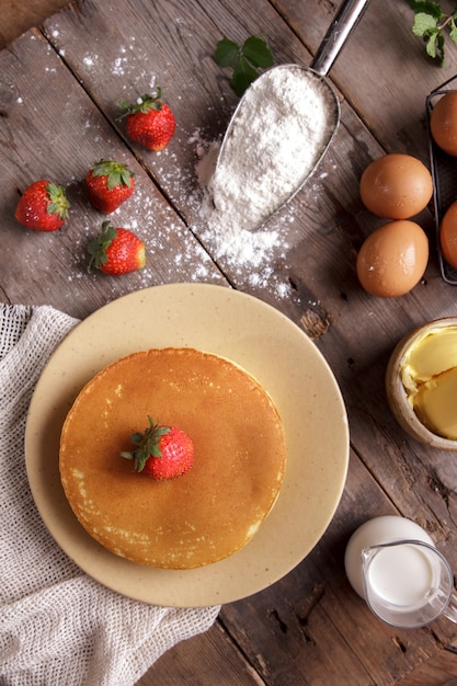 Top view homemade pancake with ingredients